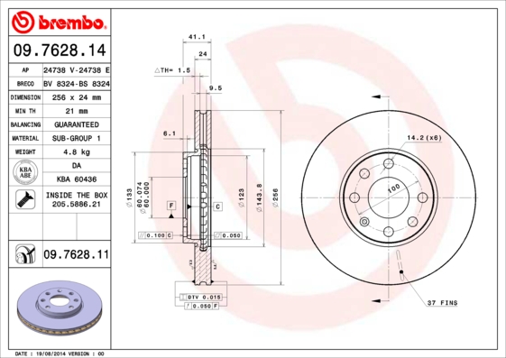 BREMBO Első féktárcsa 09.7628.14_BREMBO