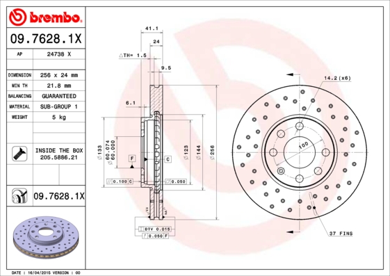 BREMBO Első féktárcsa 09.7628.1X_BREMBO