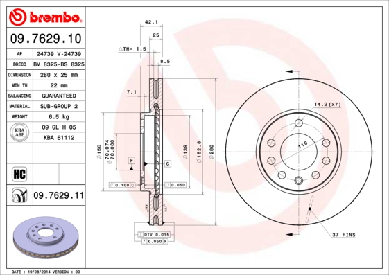 BREMBO 09.7629.10_BREMBO Első féktárcsa