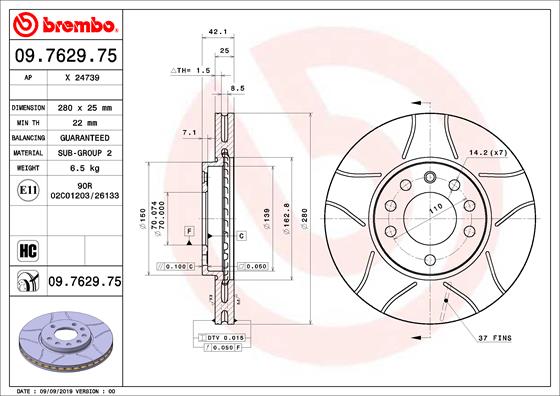 BREMBO Első féktárcsa 09.7629.75_BREMBO