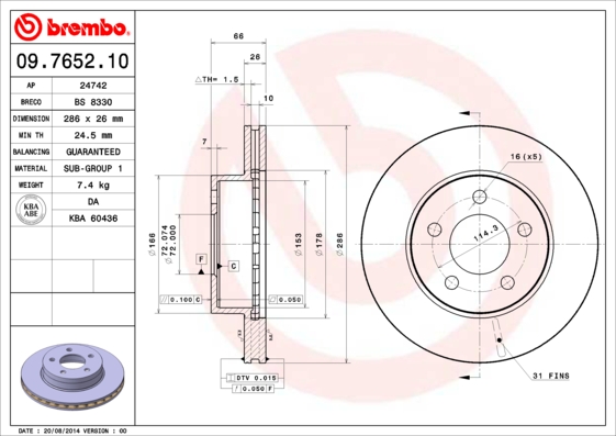 BREMBO Első féktárcsa 09.7652.10_BREMBO