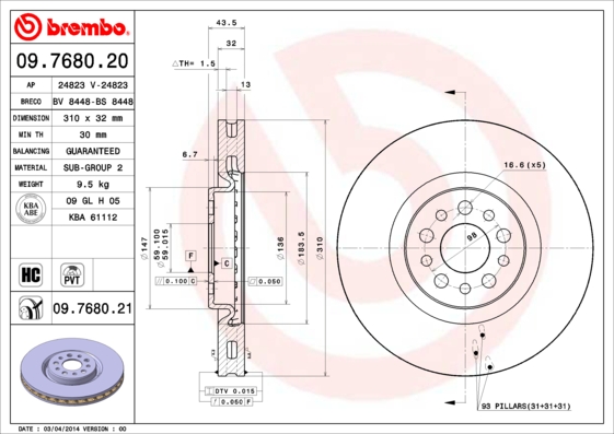 BREMBO Első féktárcsa 09.7680.21_BREMBO