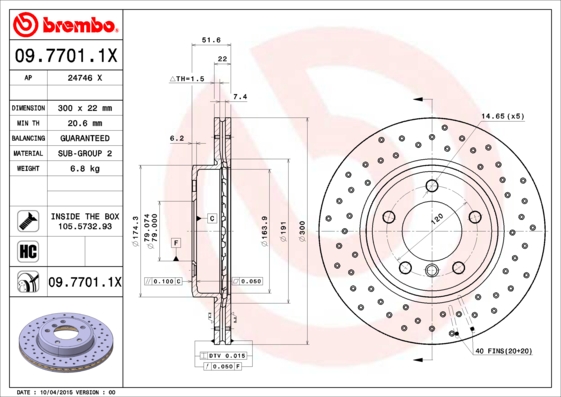 BREMBO Első féktárcsa 09.7701.1X_BREMBO