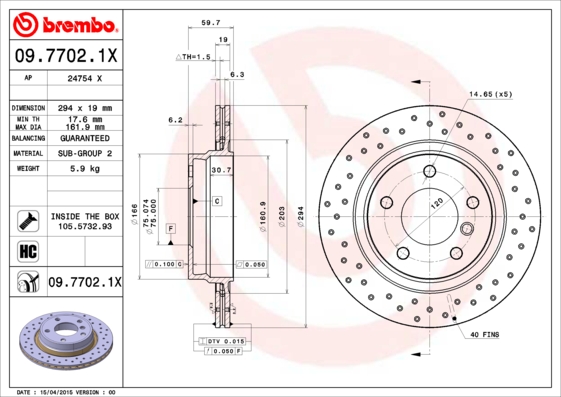 BREMBO Hátsó féktárcsa 09.7702.1X_BREMBO