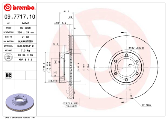 BREMBO Első féktárcsa 09.7717.10_BREMBO