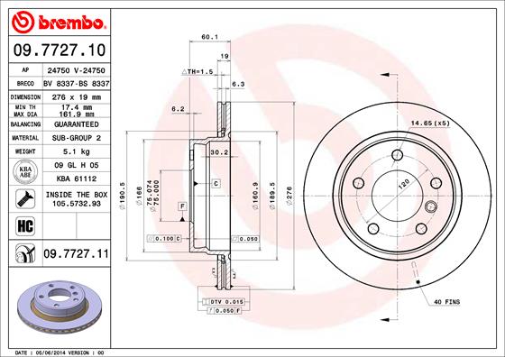 BREMBO Hátsó féktárcsa 09.7727.11_BREMBO