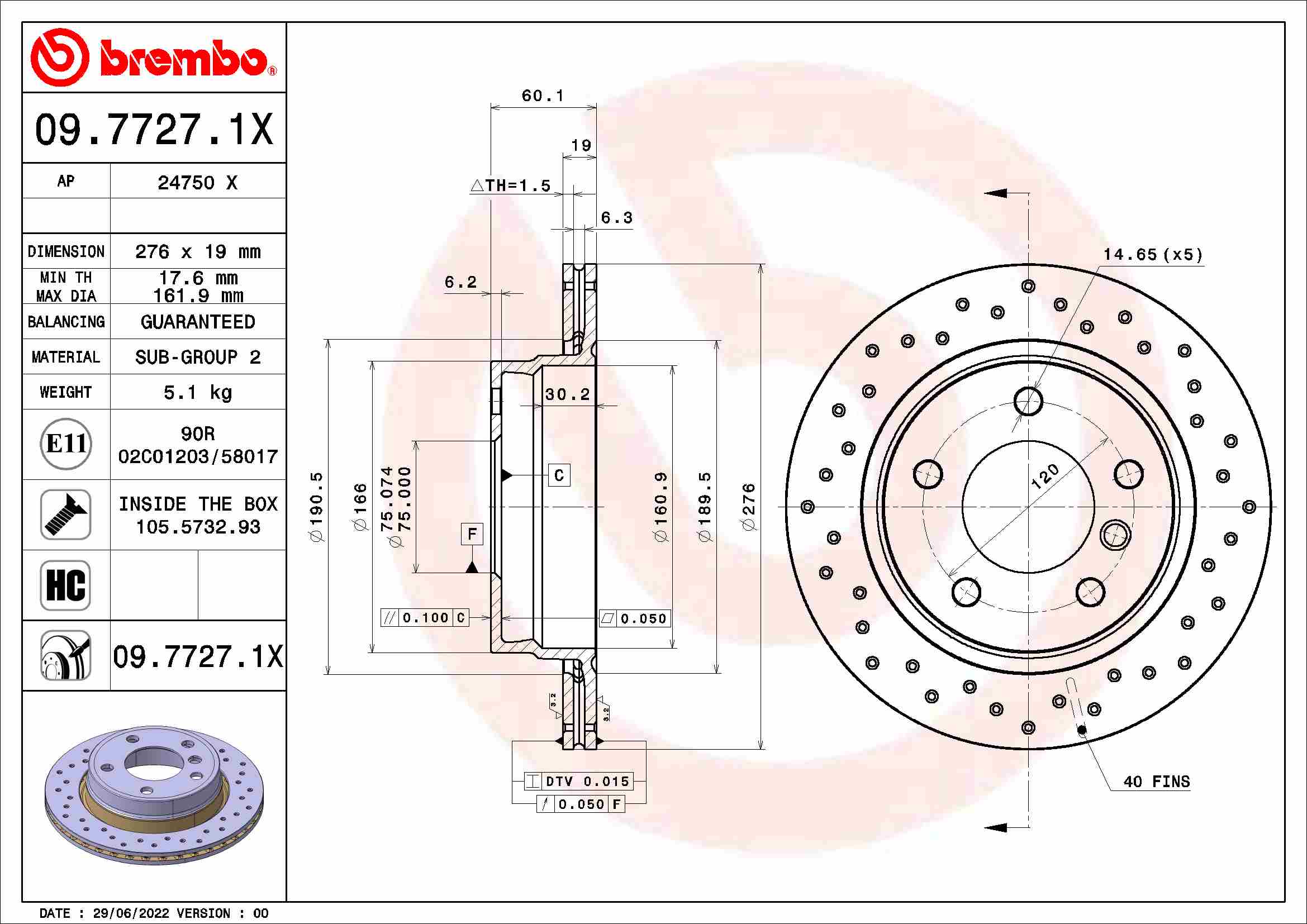 BREMBO Féktárcsa, mind 09.7727.1X_BREMBO