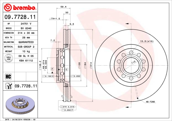 BREMBO Első féktárcsa 09.7728.11_BREMBO