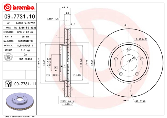 BREMBO Első féktárcsa 09.7731.11_BREMBO