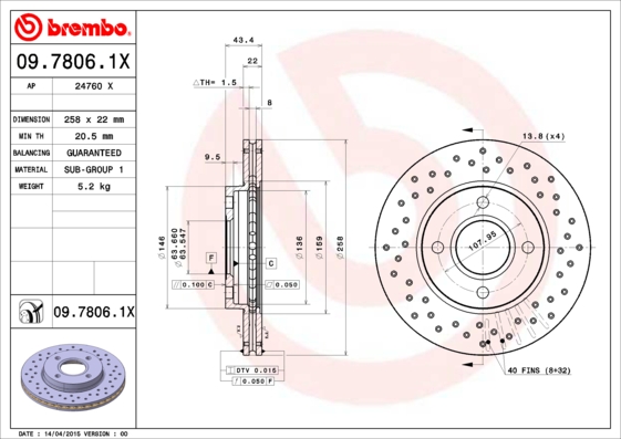 BREMBO Első féktárcsa 09.7806.1X_BREMBO