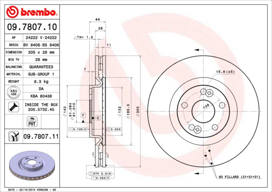 BREMBO Első féktárcsa 09.7807.11_BREMBO