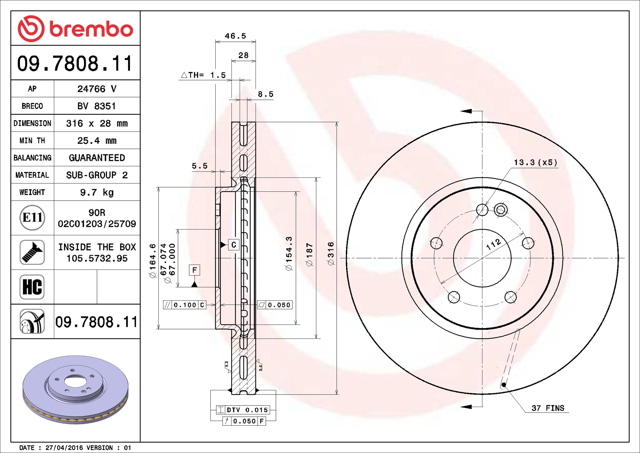 BREMBO Első féktárcsa 09.7808.11_BREMBO