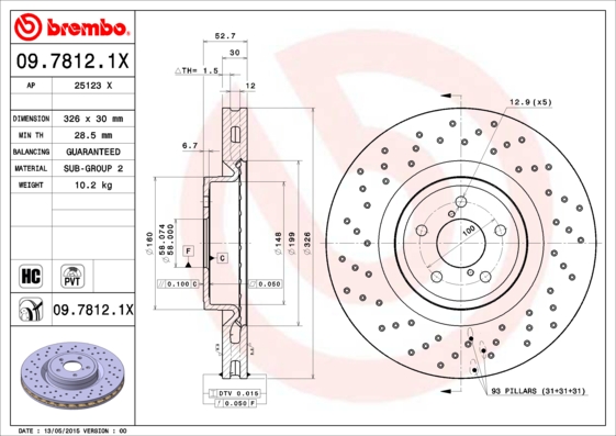 BREMBO Első féktárcsa 09.7812.1X_BREMBO