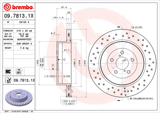 BREMBO Hátsó féktárcsa 09.7813.1X_BREMBO