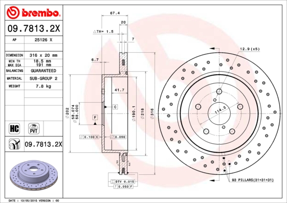 BREMBO Hátsó féktárcsa 09.7813.2X_BREMBO