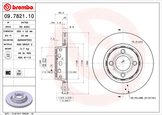 BREMBO Első féktárcsa 09.7821.10_BREMBO