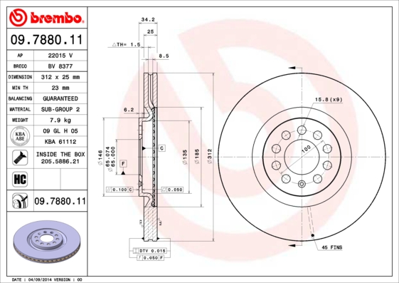 BREMBO Első féktárcsa 09.7880.11_BREMBO