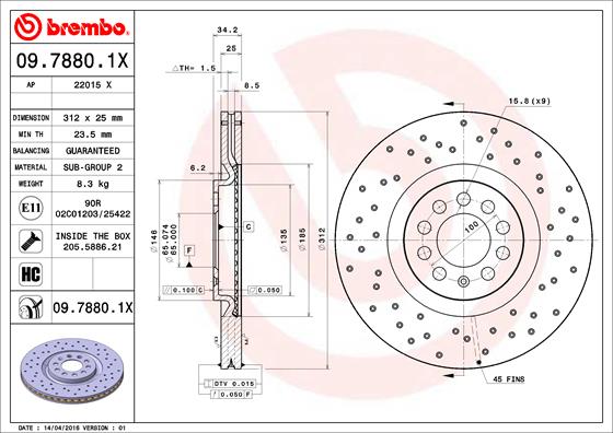 BREMBO Első féktárcsa 09.7880.1X_BREMBO