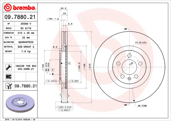 BREMBO Első féktárcsa 09.7880.21_BREMBO