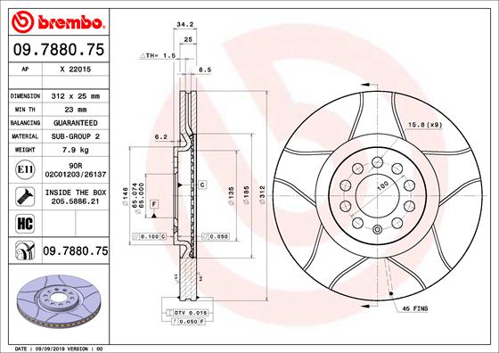 BREMBO Első féktárcsa 09.7880.75_BREMBO