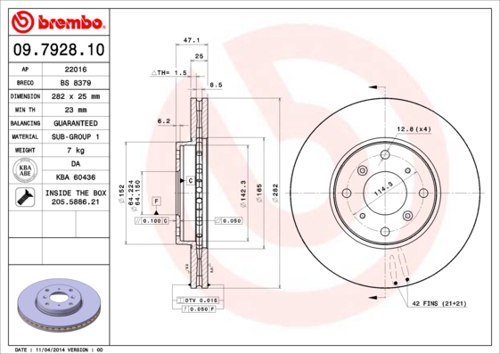 BREMBO Első féktárcsa 09.7928.10_BREMBO