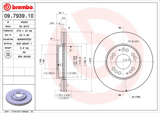 BREMBO Első féktárcsa 09.7939.10_BREMBO