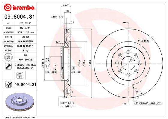 BREMBO Első féktárcsa 09.8004.31_BREMBO