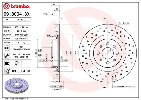 BREMBO Első féktárcsa 09.8004.3X_BREMBO