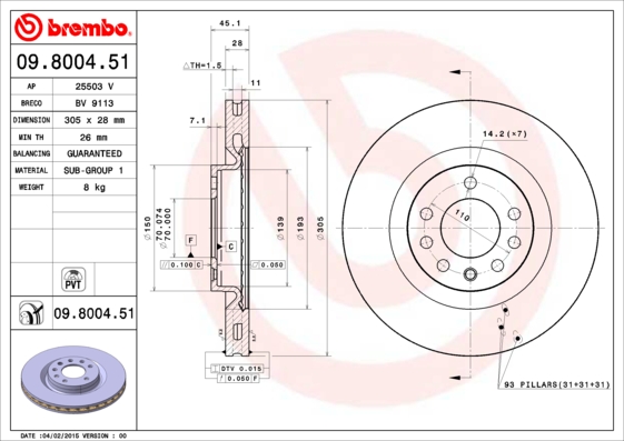 BREMBO Első féktárcsa 09.8004.51_BREMBO