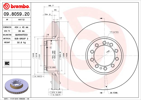 BREMBO Első féktárcsa 09.8059.20_BREMBO