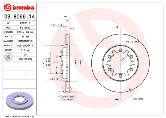 BREMBO Első féktárcsa 09.8066.14_BREMBO