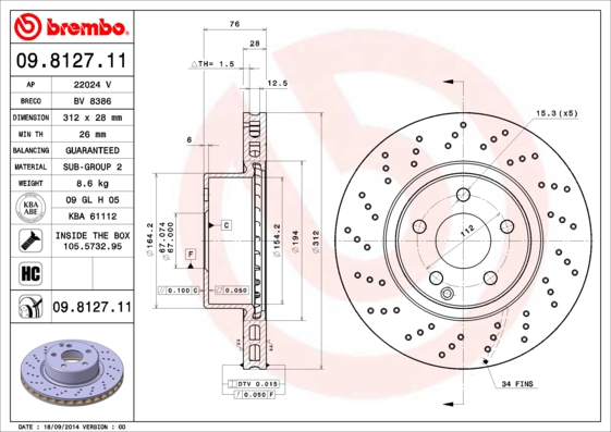 BREMBO Első féktárcsa 09.8127.11_BREMBO