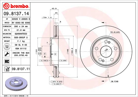 BREMBO Első féktárcsa 09.8137.14_BREMBO