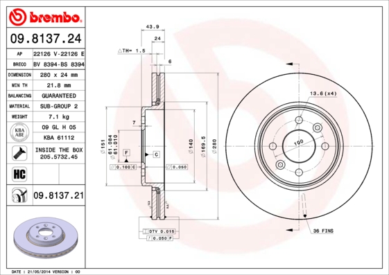 BREMBO 09.8137.24_BREMBO Első féktárcsa