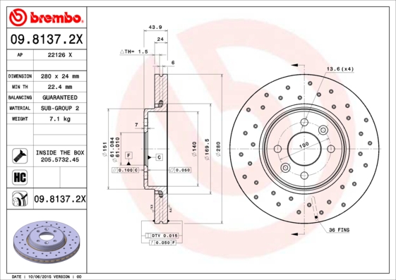 BREMBO Első féktárcsa 09.8137.2X_BREMBO