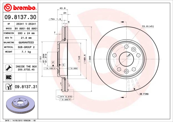 BREMBO Első féktárcsa 09.8137.31_BREMBO