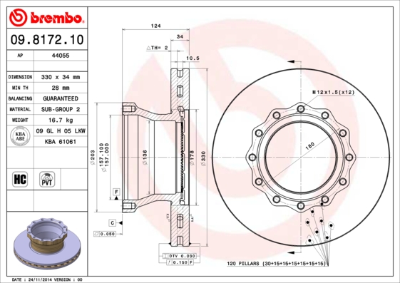 BREMBO Hátsó féktárcsa 09.8172.10_BREMBO