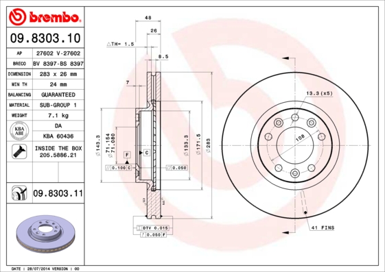 BREMBO Első féktárcsa 09.8303.11_BREMBO