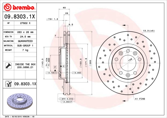 BREMBO Első féktárcsa 09.8303.1X_BREMBO