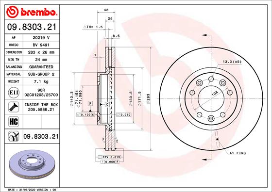 BREMBO Féktárcsa, mind 09.8303.21_BREMBO