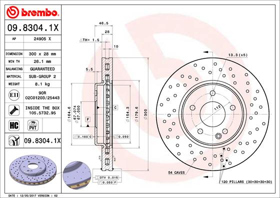 BREMBO Első féktárcsa 09.8304.1X_BREMBO