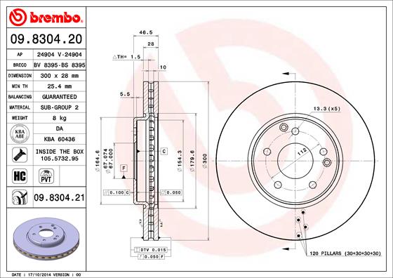 BREMBO Első féktárcsa 09.8304.21_BREMBO