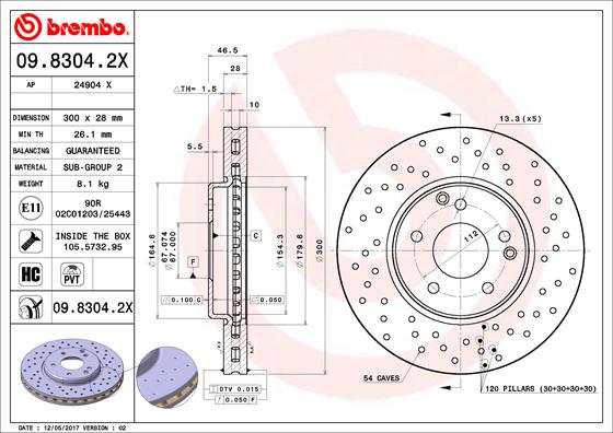 BREMBO Első féktárcsa 09.8304.2X_BREMBO