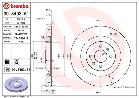 BREMBO Féktárcsa, mind 09.8403.51_BREMBO