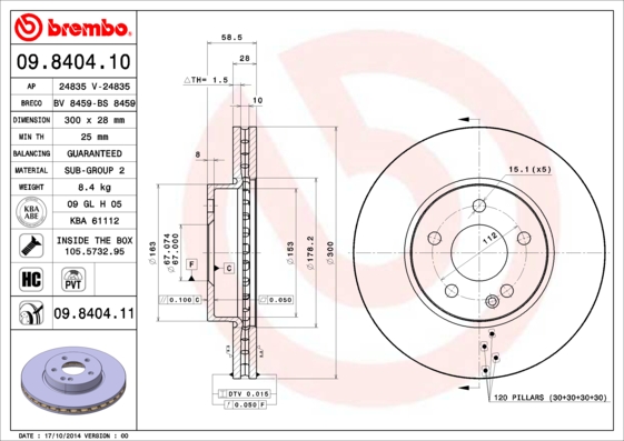 BREMBO Első féktárcsa 09.8404.10_BREMBO