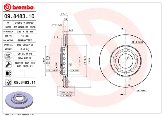 BREMBO Első féktárcsa 09.8483.10_BREMBO