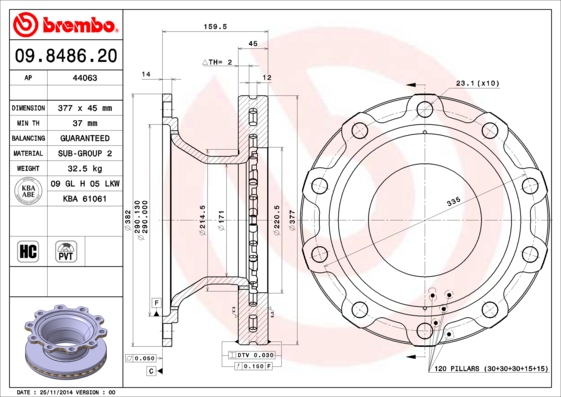 BREMBO Hátsó féktárcsa 09.8486.20_BREMBO