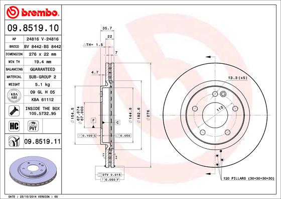 BREMBO Első féktárcsa 09.8519.10_BREMBO