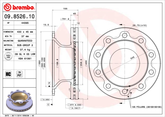 BREMBO Féktárcsa, mind 09.8526.10_BREMBO