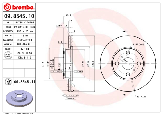 BREMBO Első féktárcsa 09.8545.10_BREMBO